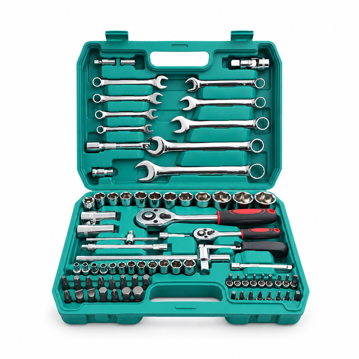 Juego Dados Y Llaves Con Matraca 1/2" Y 1/4" 82 Piezas Incluye Estuche