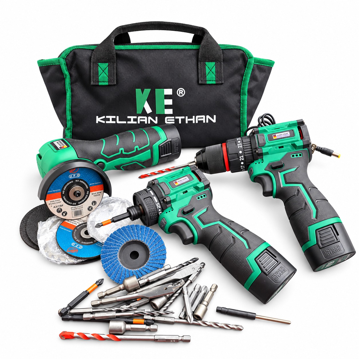 Combo Kit Taladro Percutor, Atornillador Y Micro Esmeril Incluye 3 Baterías 16.8V 2 Ah