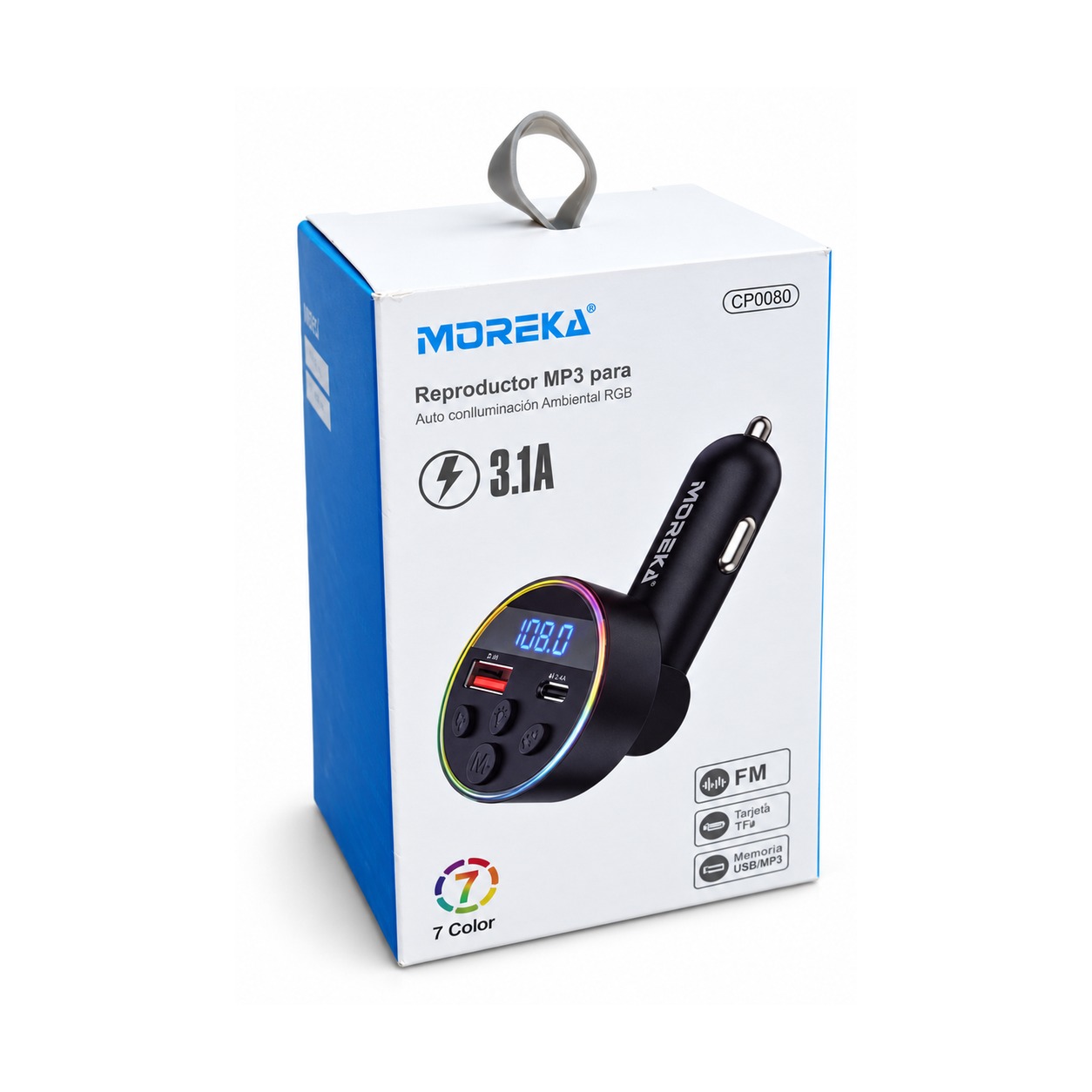 Transmisor FM Y Cargador Para Auto Moreka 3.1 A RGB
