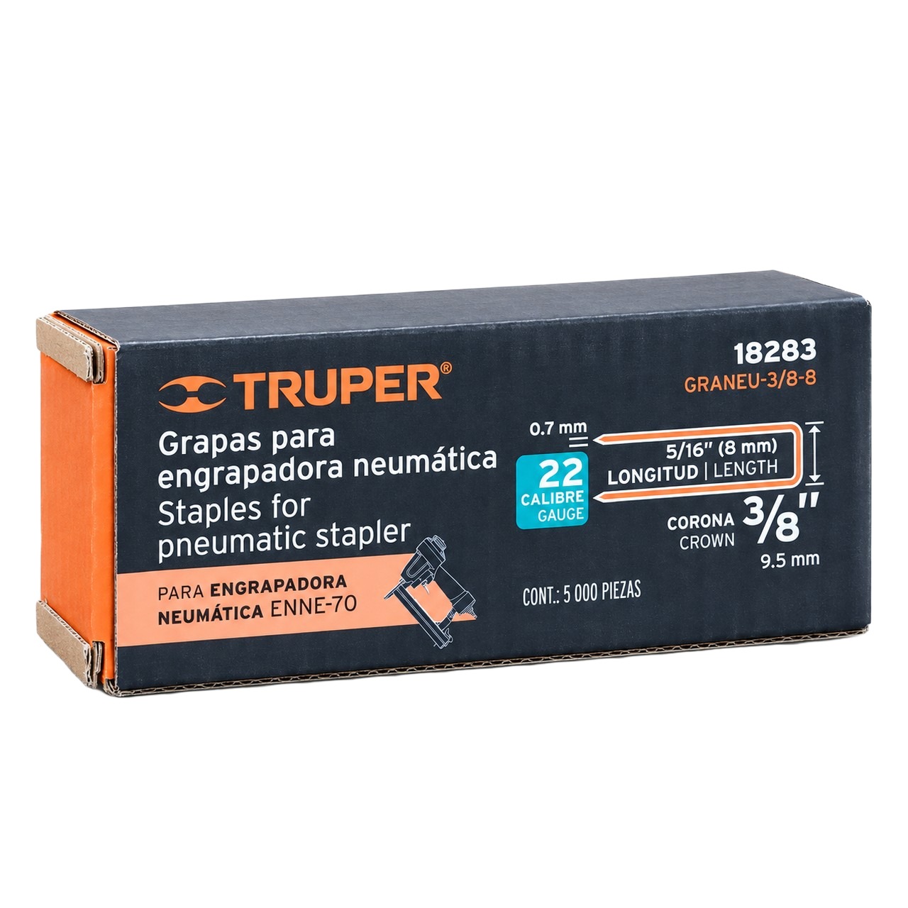 Grapas Truper Corona 3/8 Pulgada Calibre 22 X 8 mm, Caja De 5,000