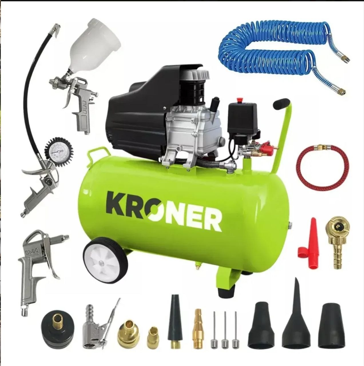 Compresor De Aire 50L 2.5 HP Con Manguera, Kit Pintar, Pistola De Gravedad Y Accesorios